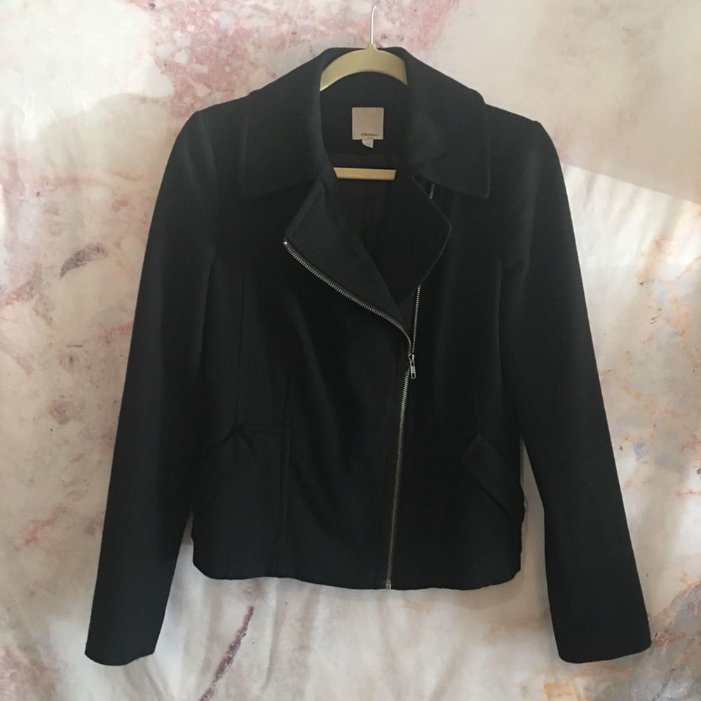 Halogen Black Wool Moto Jacket